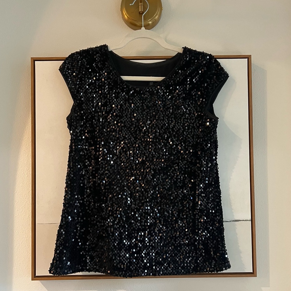 Target Cap Sleeve Black Sequin Shirt - XS